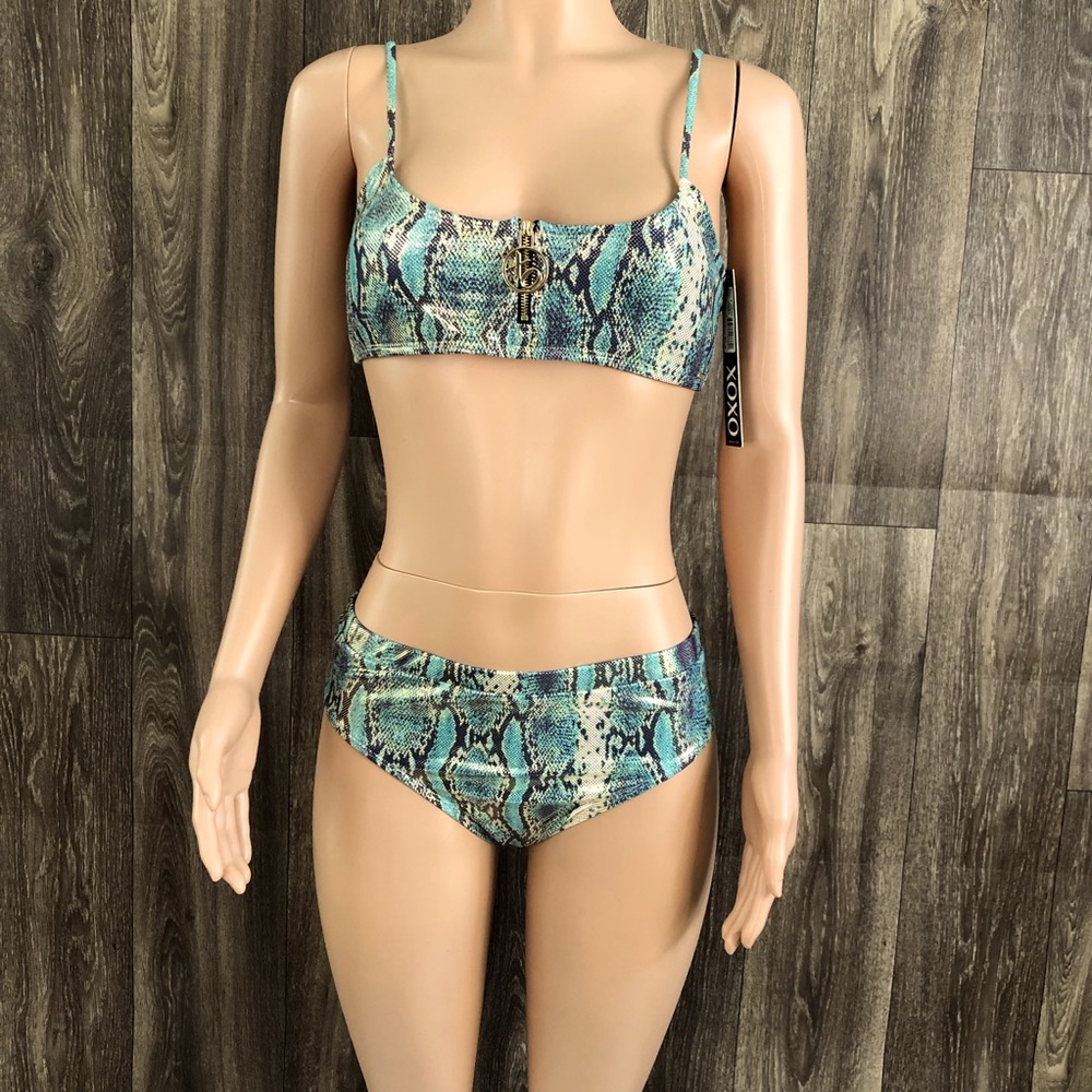 XOXO Metallic snakeskin print two-piece bikini